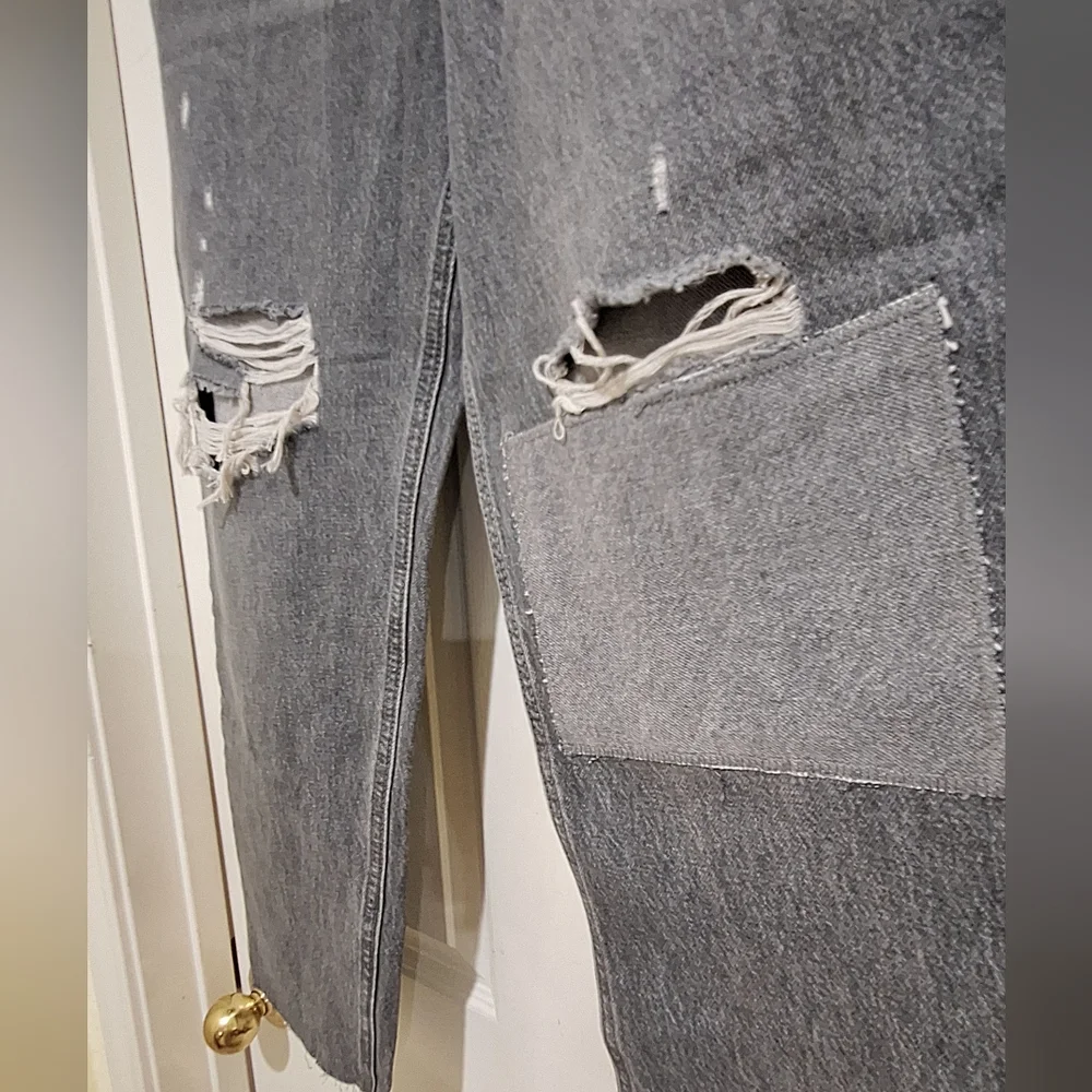 NWOT - Old Navy Extra High-Waisted Button-Fly Sky-Hi Straight Patchwork Sz.14 - Picture 8 of 12